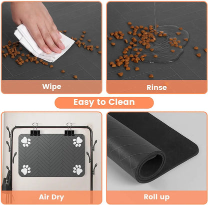 Pet Feeding Mat-Absorbent Pet Placemat for Food and Water Bowl.