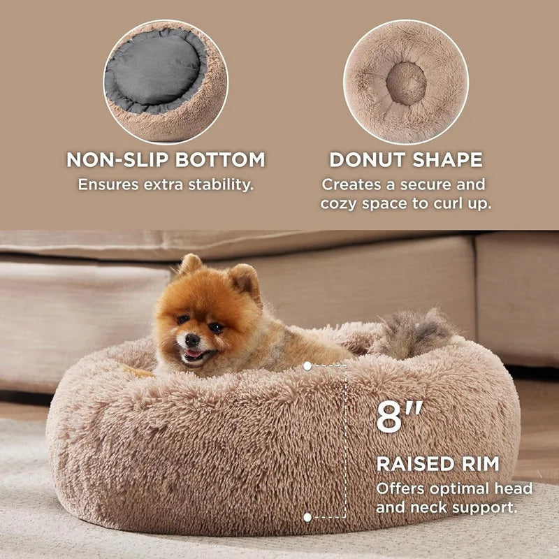 Donut Shaped Cat Nest 50 cm Diameter Large  Plush Washable Kitten Bed Indoor Pet Mat.