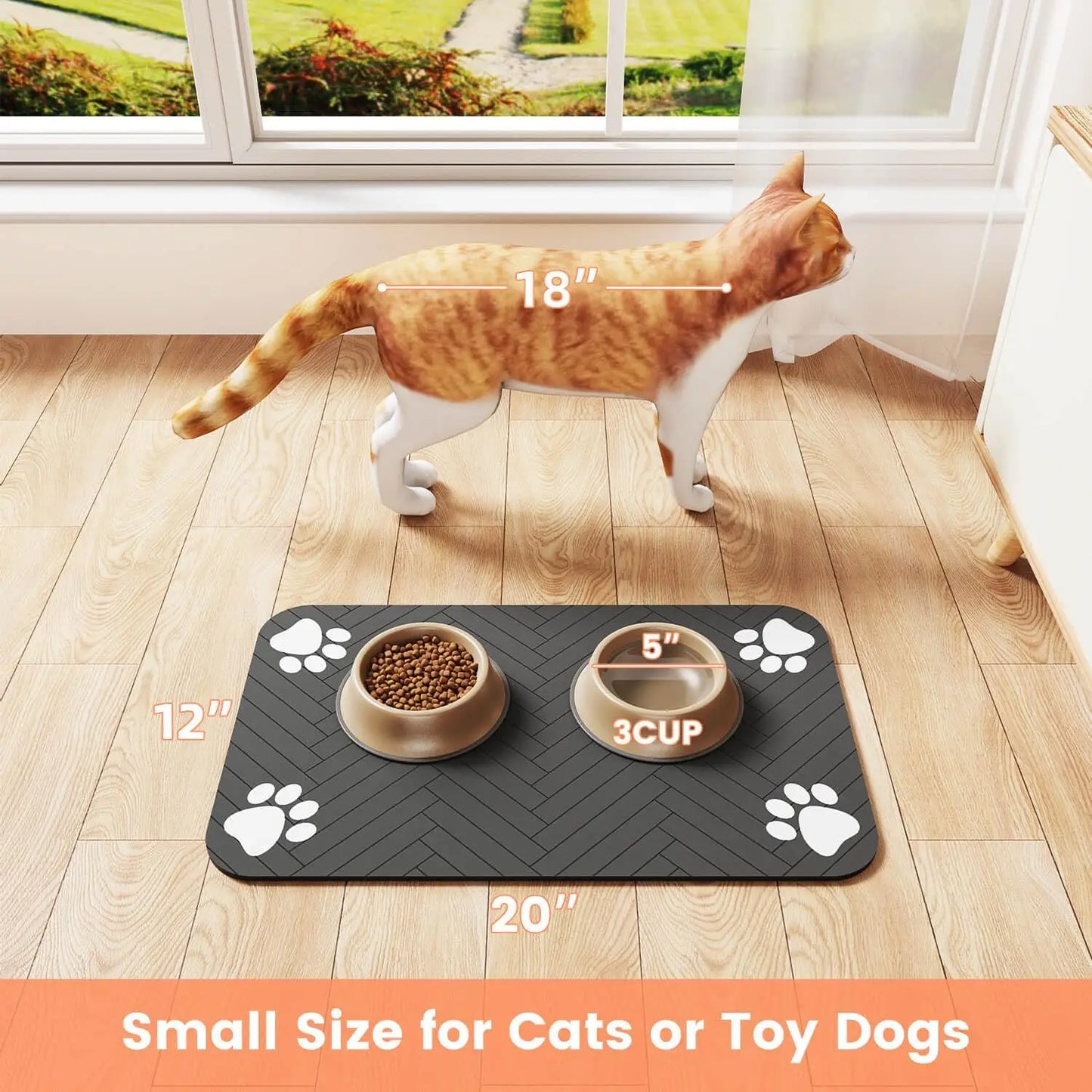 Pet Feeding Mat-Absorbent Pet Placemat for Food and Water Bowl.