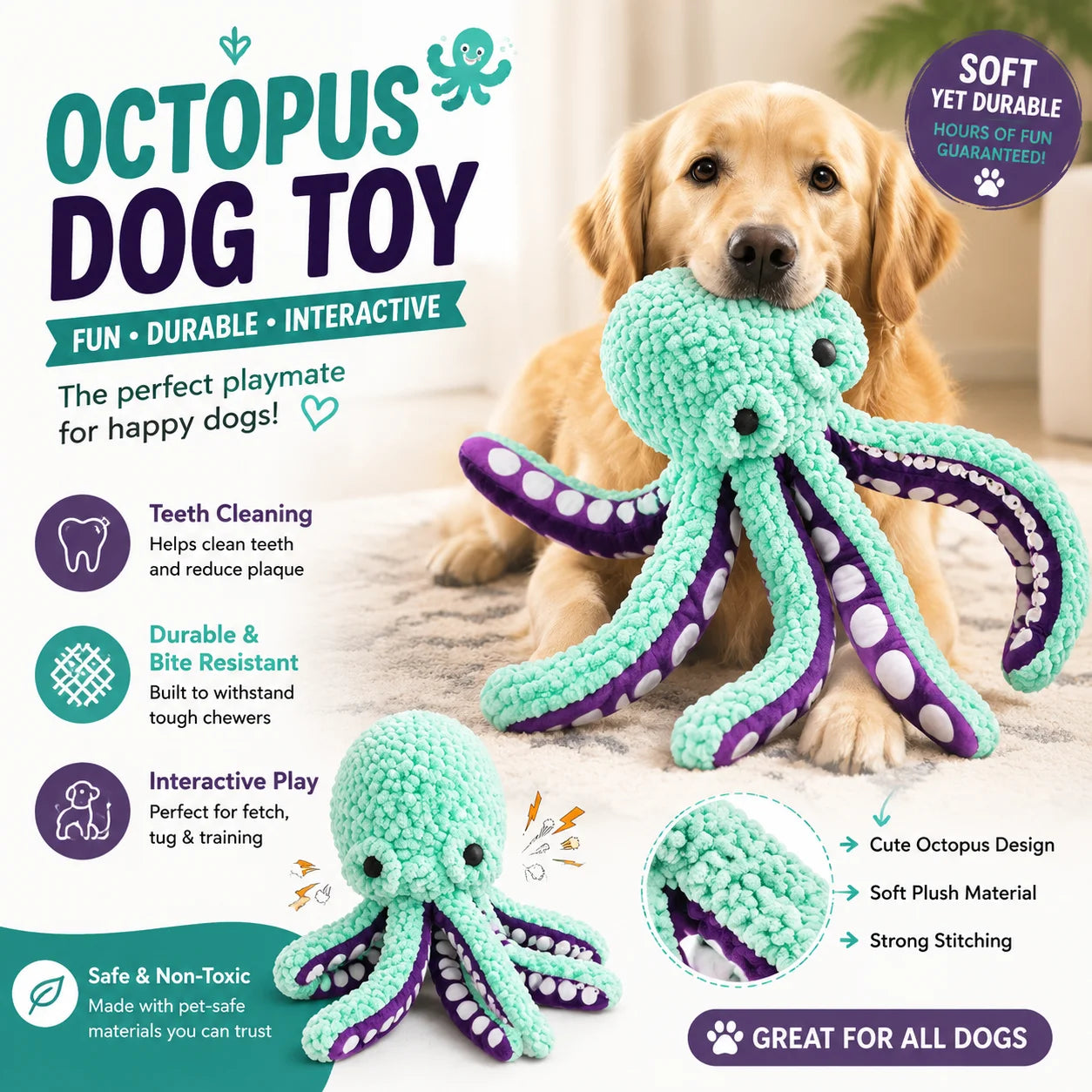 Pet plush octopus toy interactive sound anti-demolition