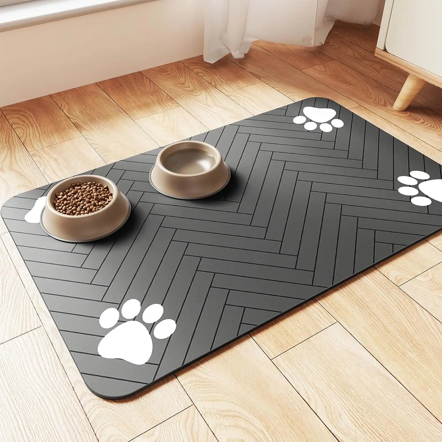 Pet Feeding Mat-Absorbent Pet Placemat for Food and Water Bowl.