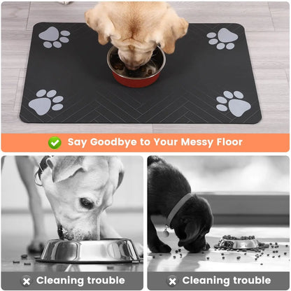 Pet Feeding Mat-Absorbent Pet Placemat for Food and Water Bowl.