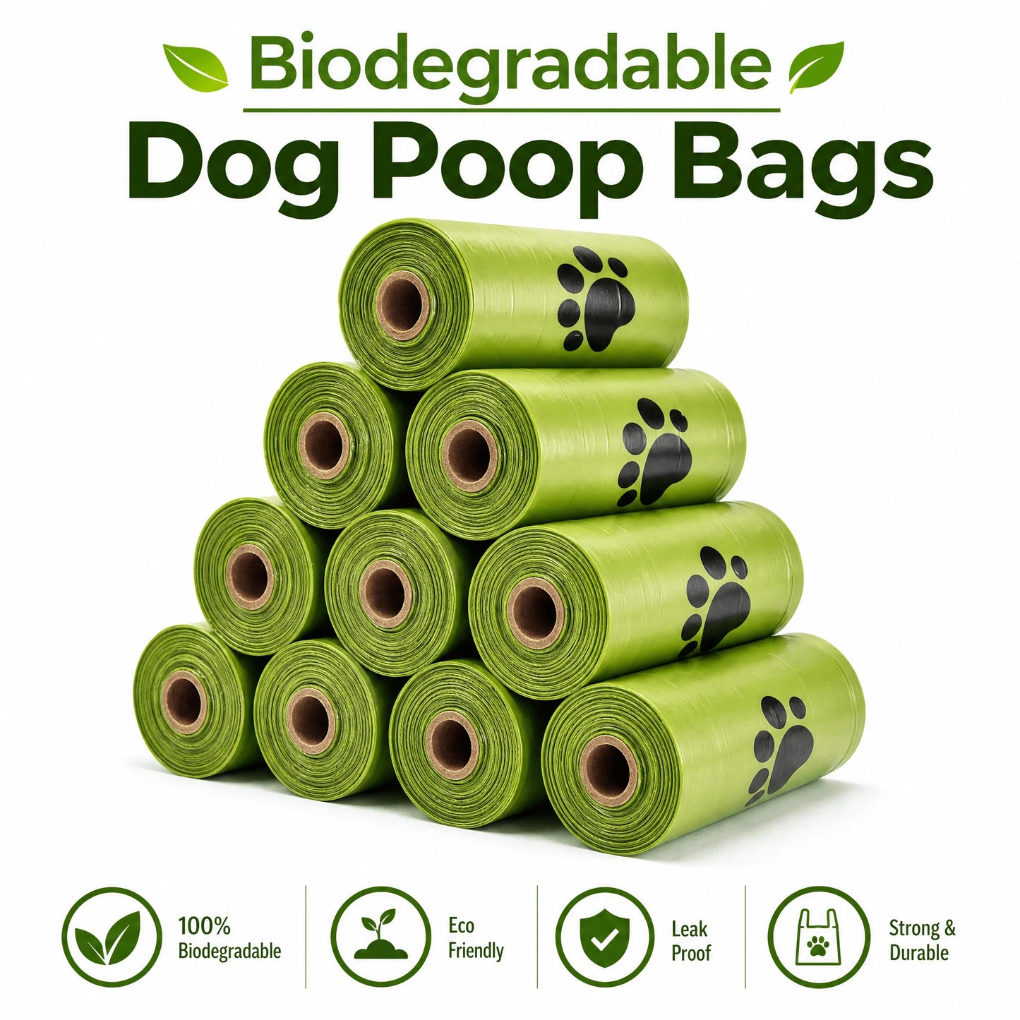 10rolls Biodegradable Dog Poop Bags Eco‑Friendly Compostable Pet Waste Bags Thick Leak‑Proof Puppy Poop Bags For Dog Walking Outdoor Travel